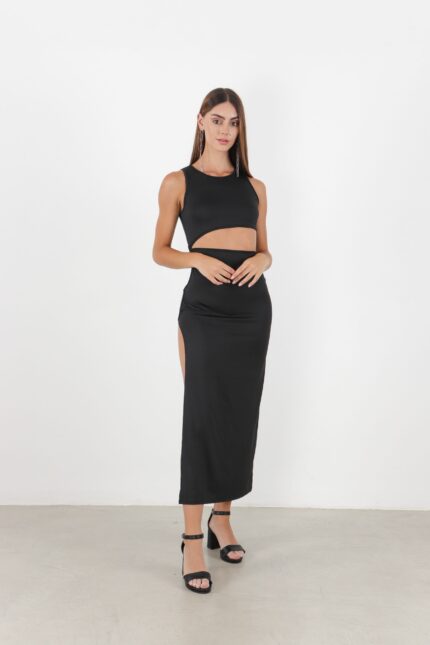 VESTIDO LARGO MICRO CON TAJO